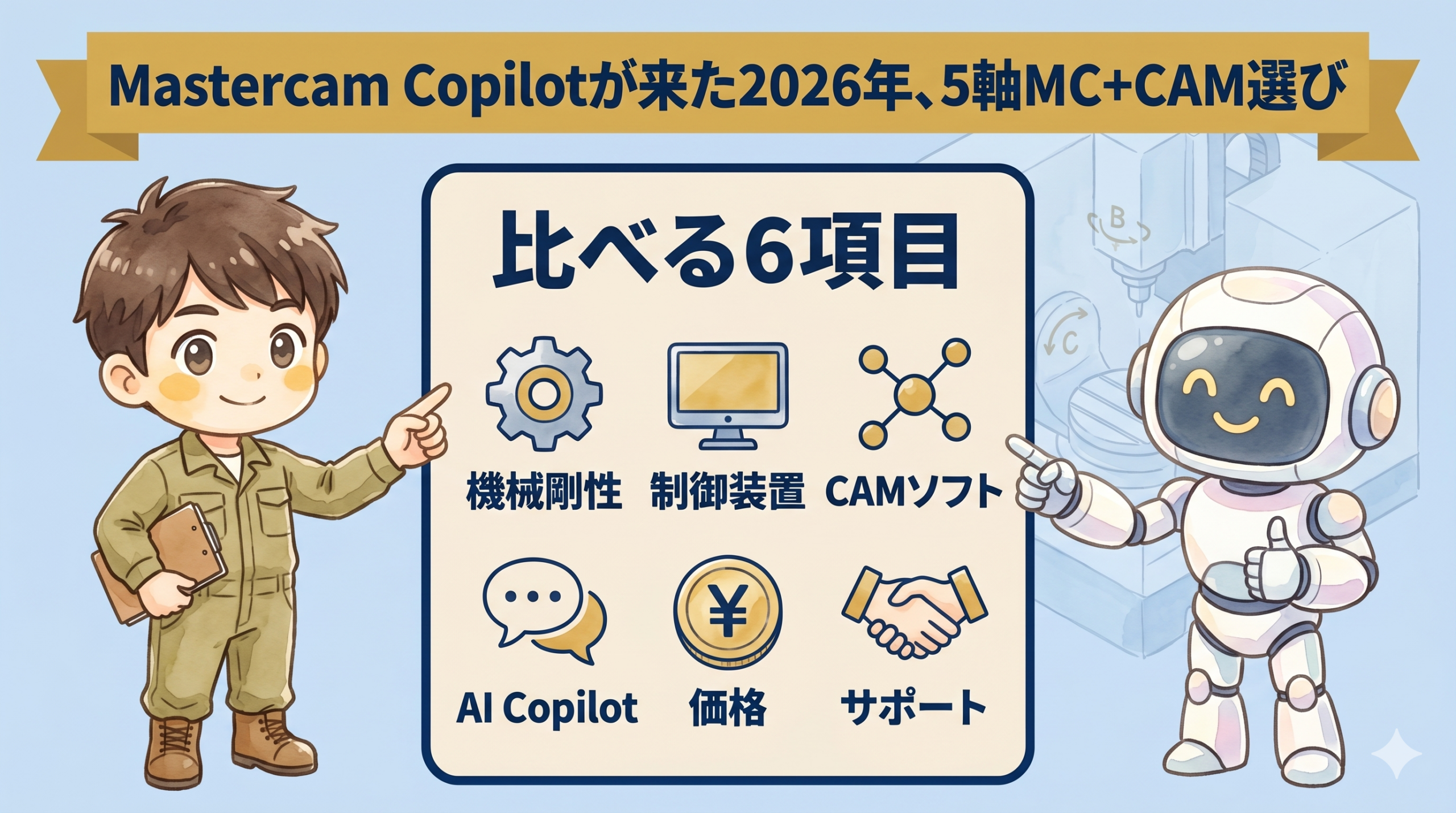 5軸MC+CAM選び 比べる6項目俯瞰図