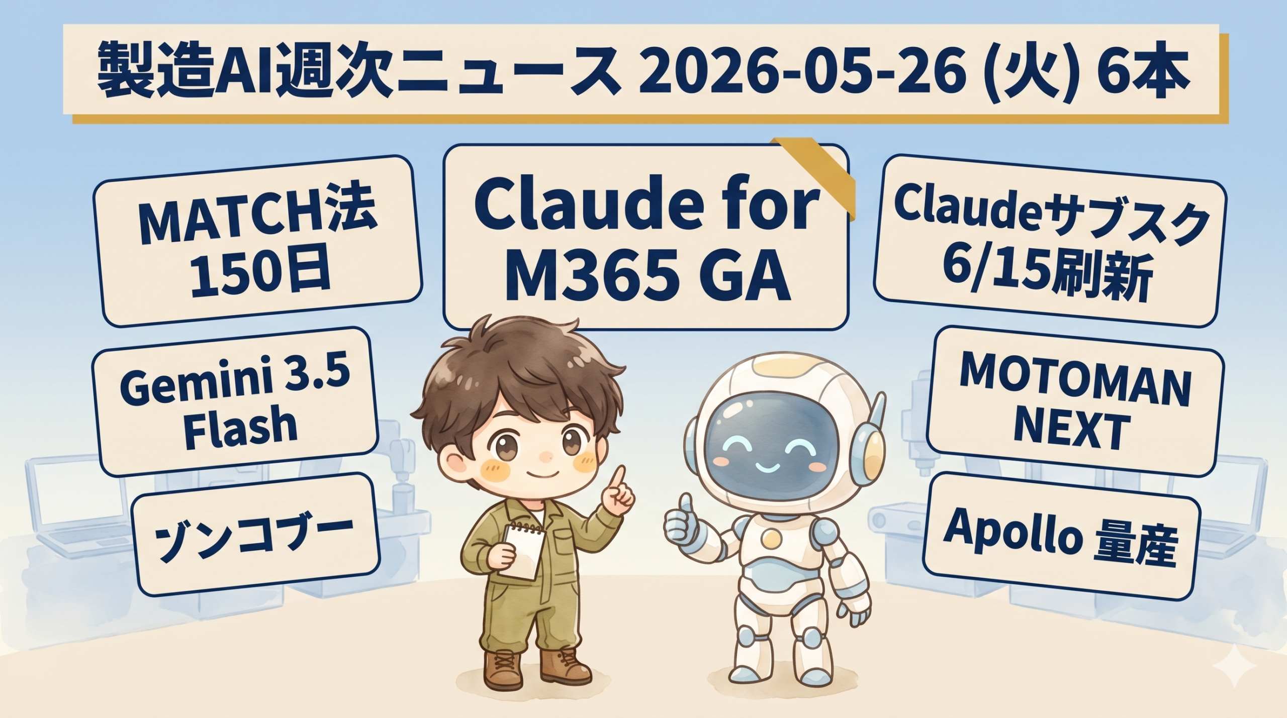 2026-05-26 火曜 製造AIニュース6本 Claude for M365 GA / MATCH法 / Claudeサブスク刷新ほか