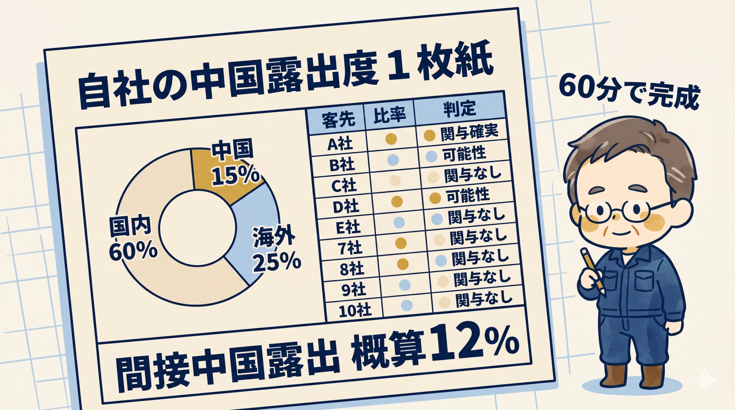 客先10社の半導体装置関与判定と売上構成を1枚にまとめたA4テンプレート
