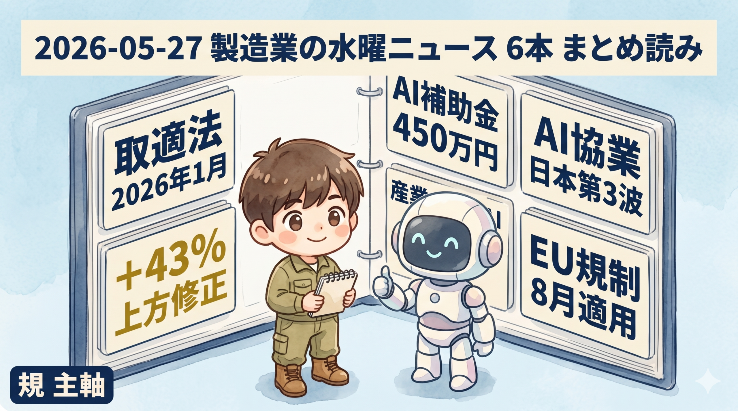 取適法と他5本の規制・補助金・AI協業ニュースをまとめた2026-05-27製造AIニュース6本