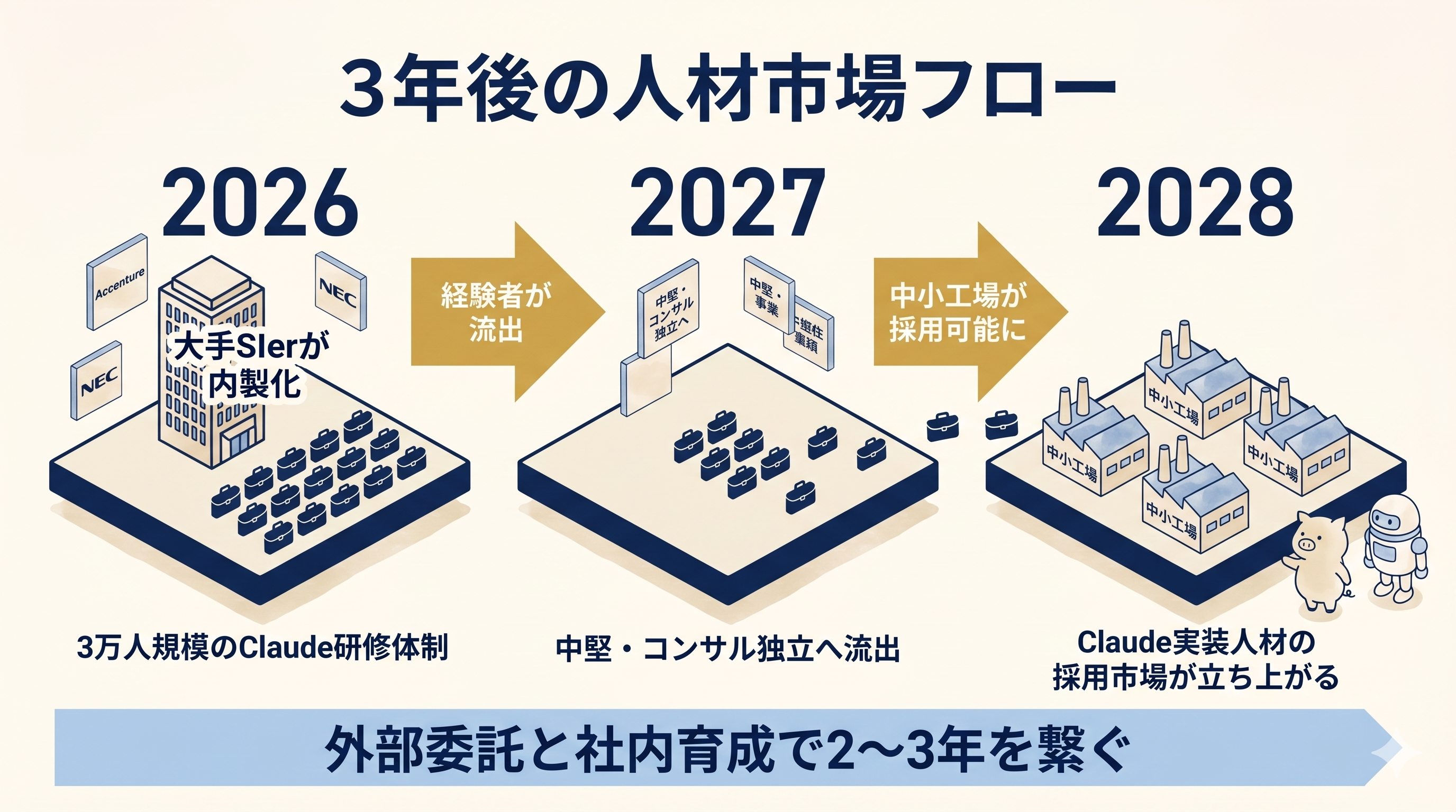 挿絵5: 3年後の人材市場フロー (2026→2027→2028)