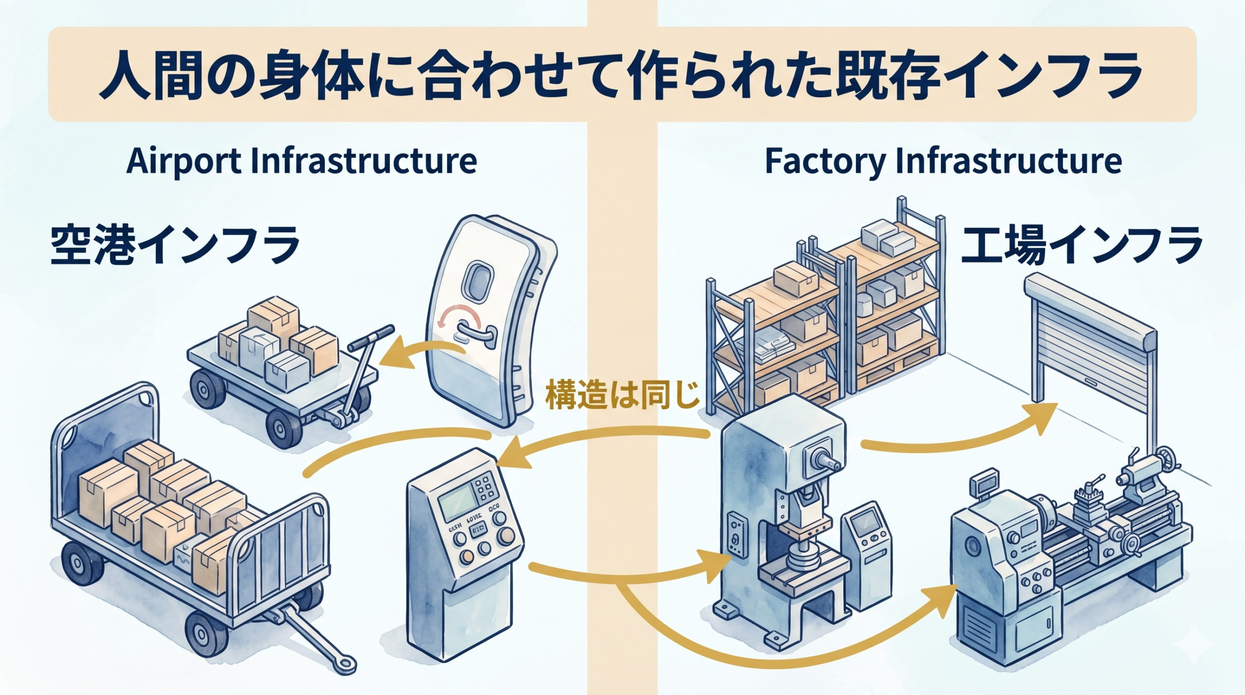 空港インフラと工場インフラの構造類似比較