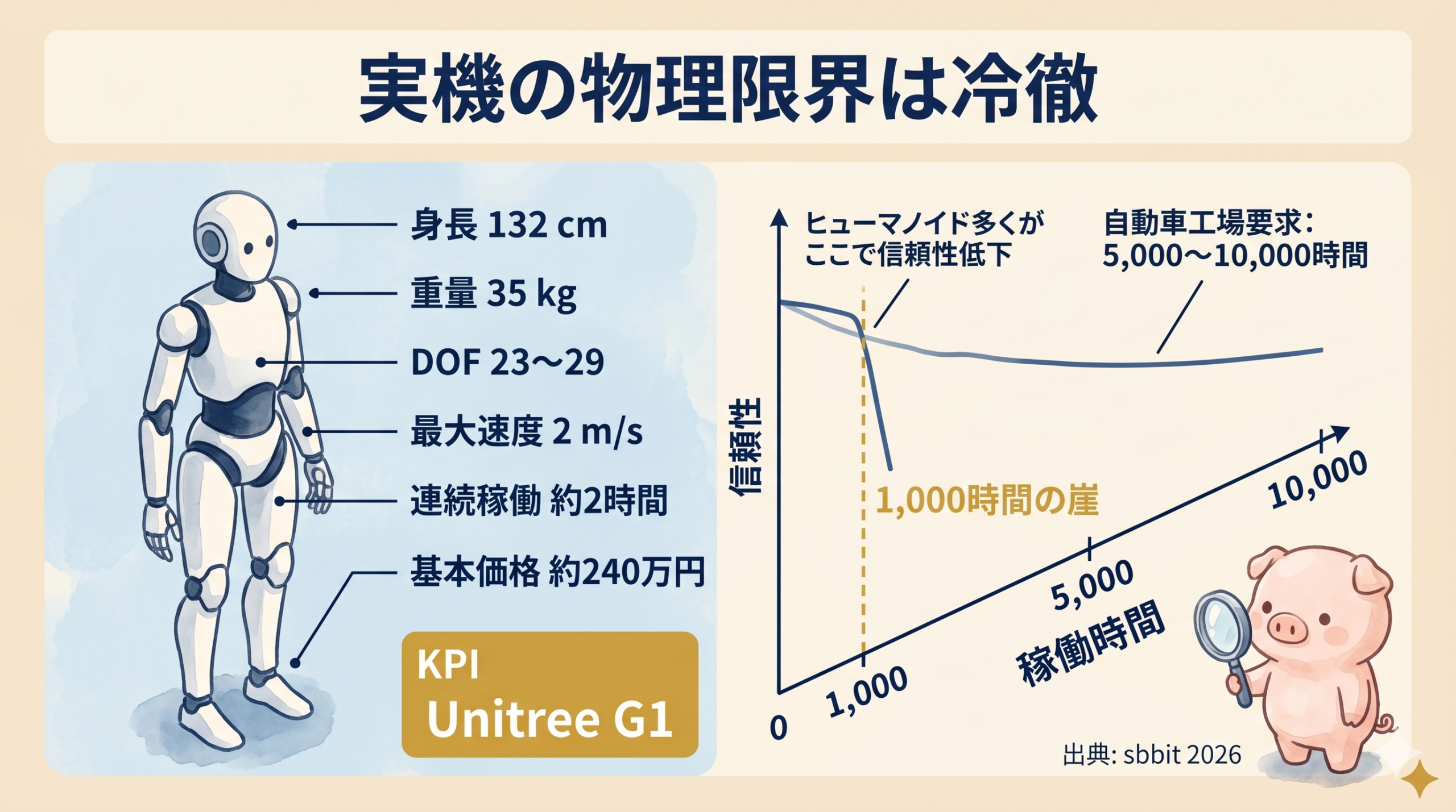 Unitree G1 スペックとMTBF 1,000時間の崖
