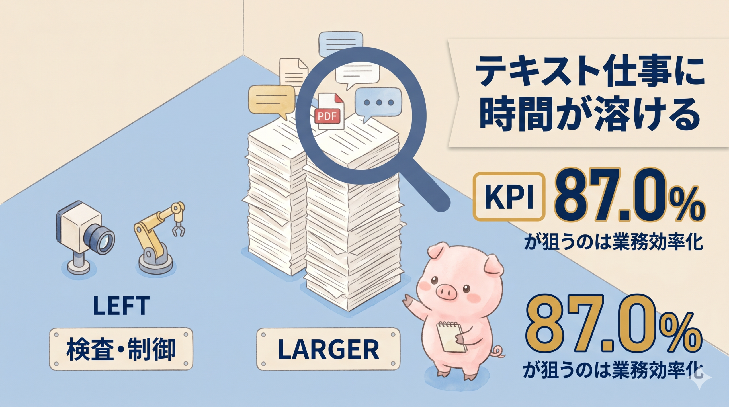 検査・制御よりテキスト仕事に時間が溶けることを示した対比図