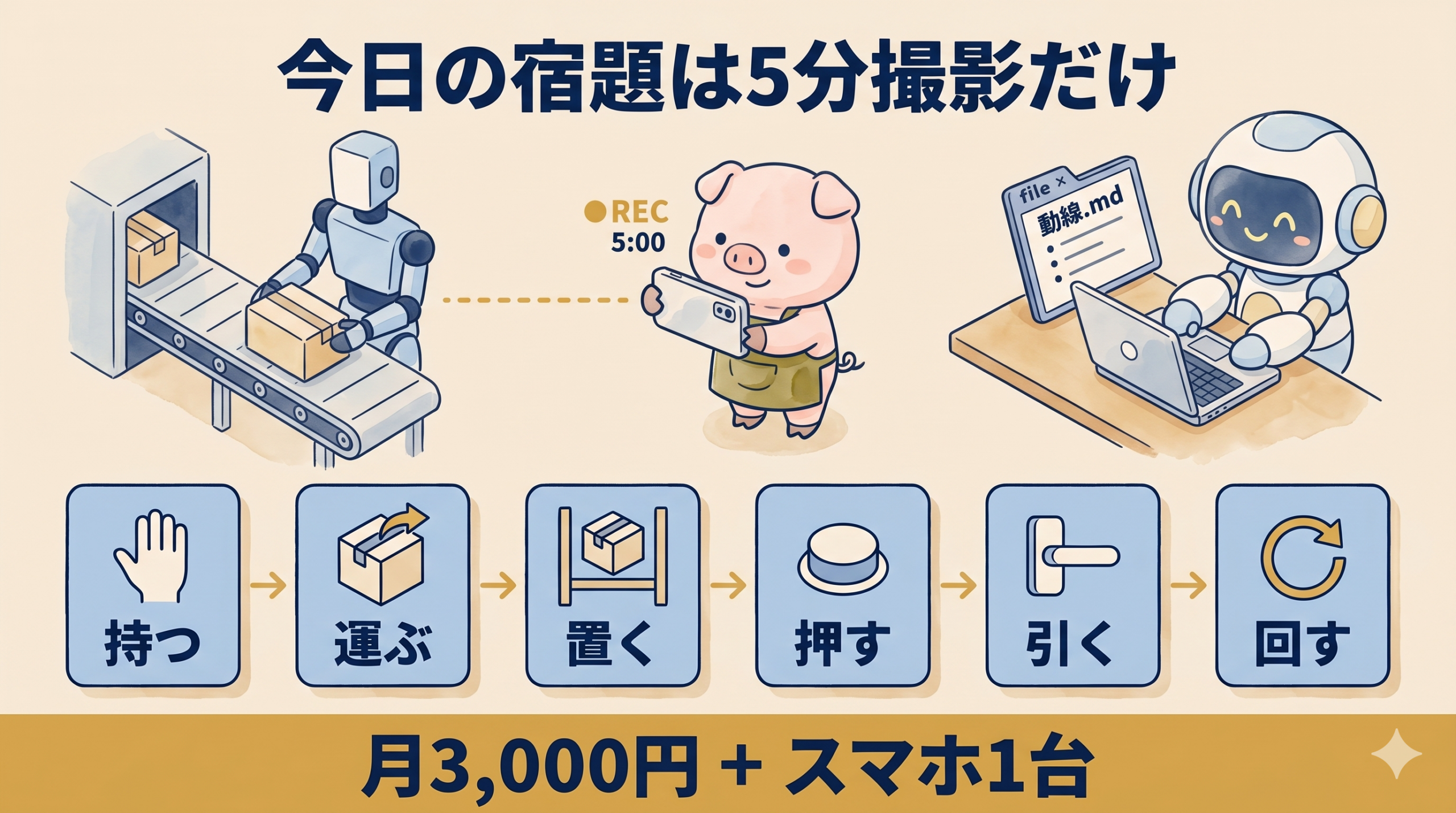 今日の宿題は5分撮影だけ - スマホ撮影と動詞6個カード