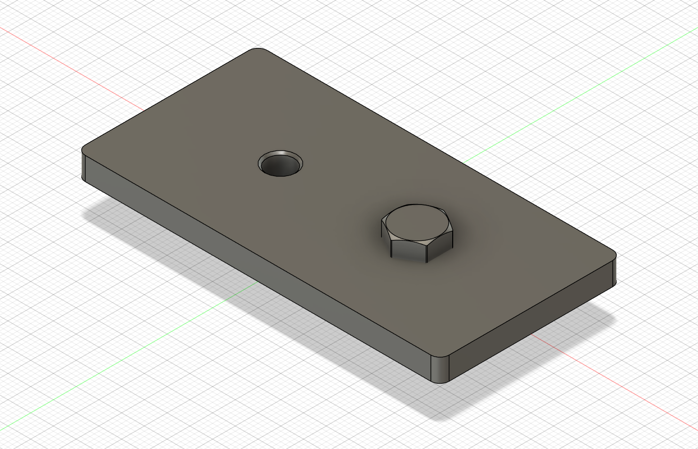 センサ取付ブラケットの穴にM6六角ボルトが組み付いた3Dモデル