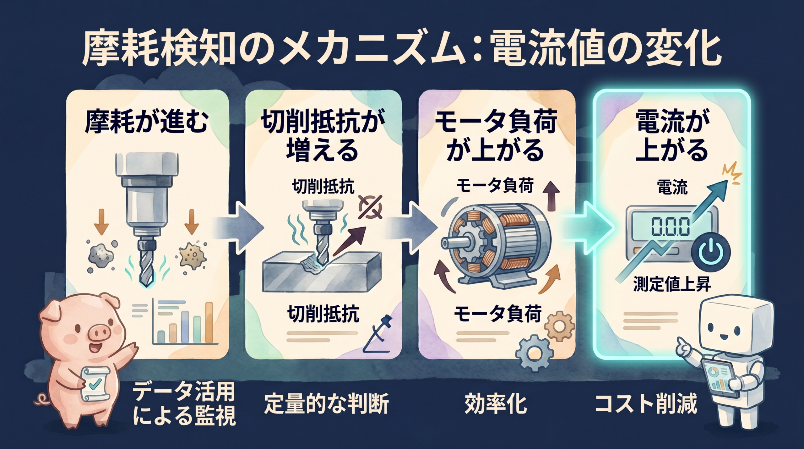 摩耗から電流上昇までの物理の鎖