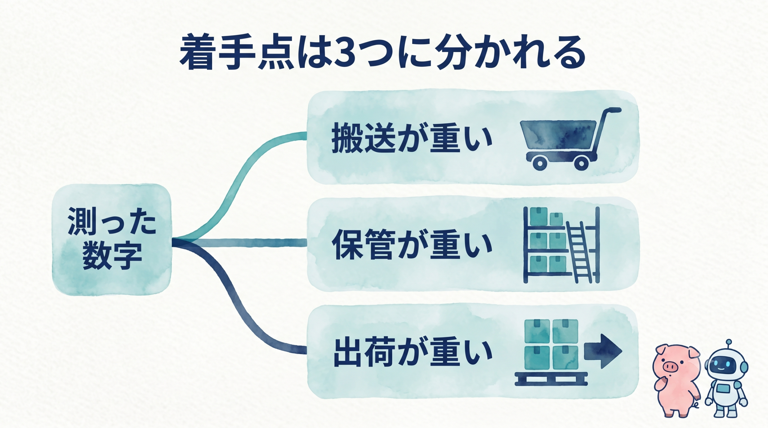 測った数字から搬送・保管・出荷の3分岐