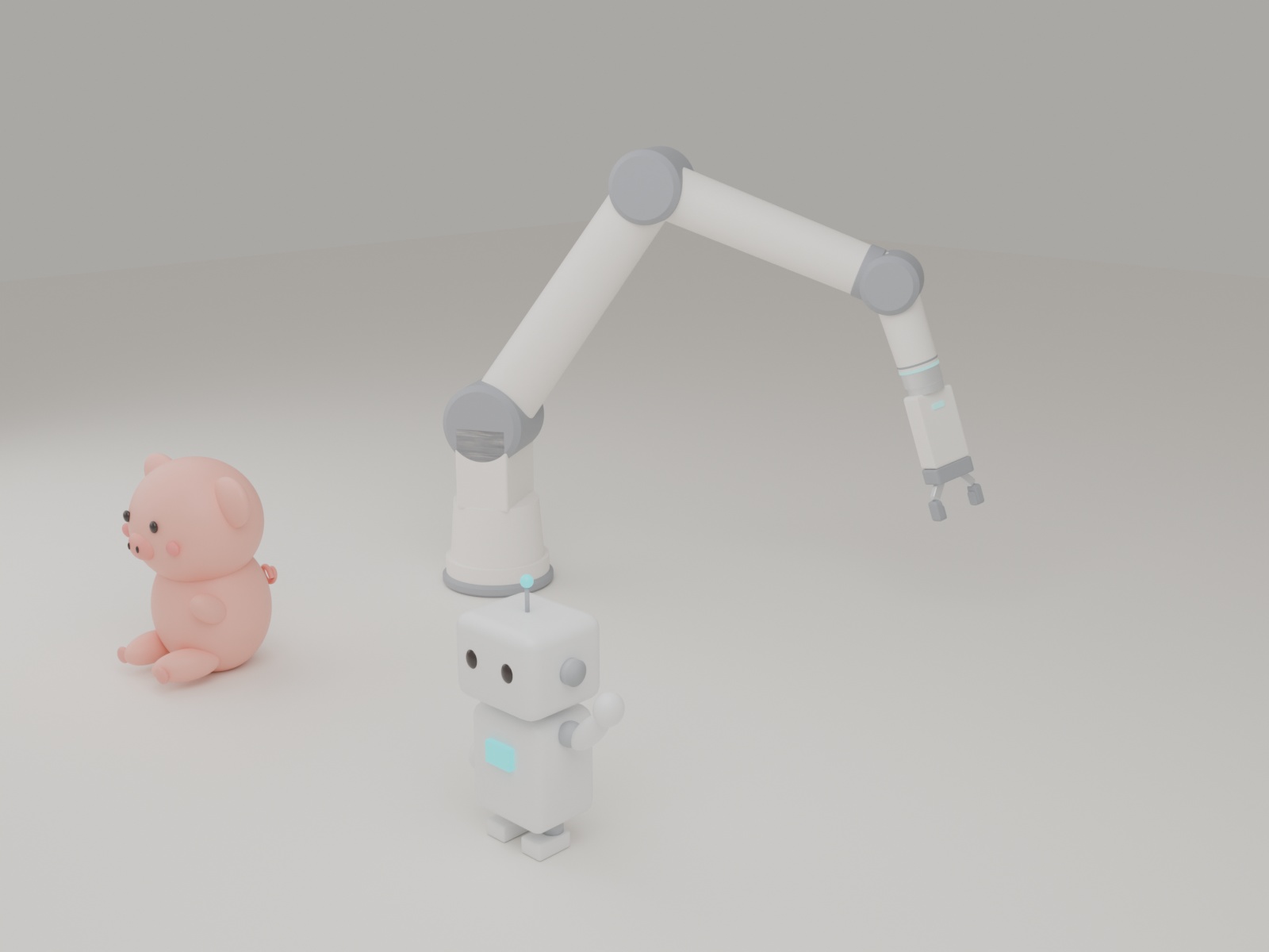 外形図から起こした2爪グリッパを付けた協働ロボットアーム ぶたまる 白ロボと一緒に パステル
