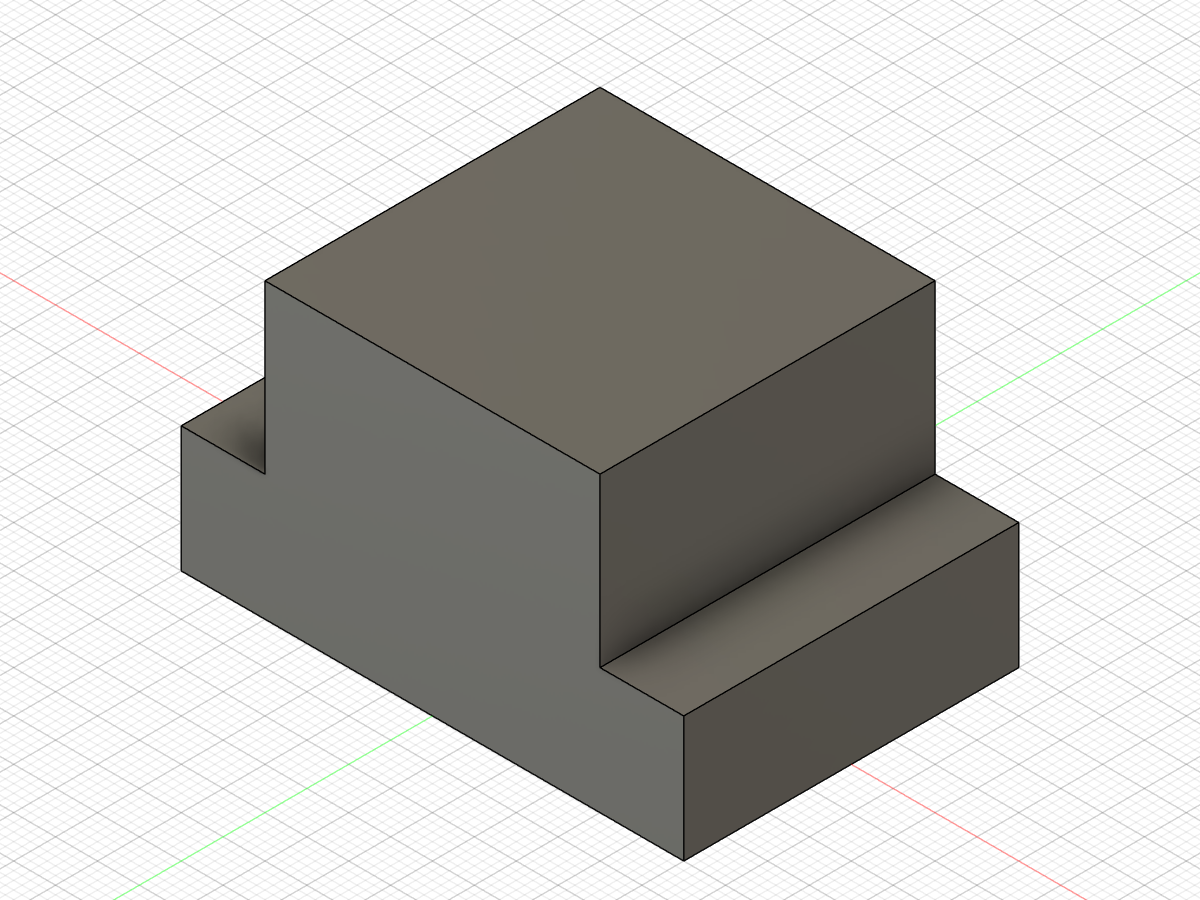 手作業で完成した段付きブロック。ベース60×40×15の上に40×40×20の天面が中央に乗り、左側の露出部にφ8の貫通穴が開いている
